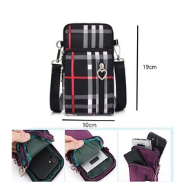 LTLSZRN Handytasche zum Umhängen,Handy Umhängetasche, Geldbörse Brieftasche,Nylon Kleine Umhängetasche mit Kopfhörer Eingang, Crossbody Schultertasche, Schultertasche für Handy unter 7 zoll(Gitter)