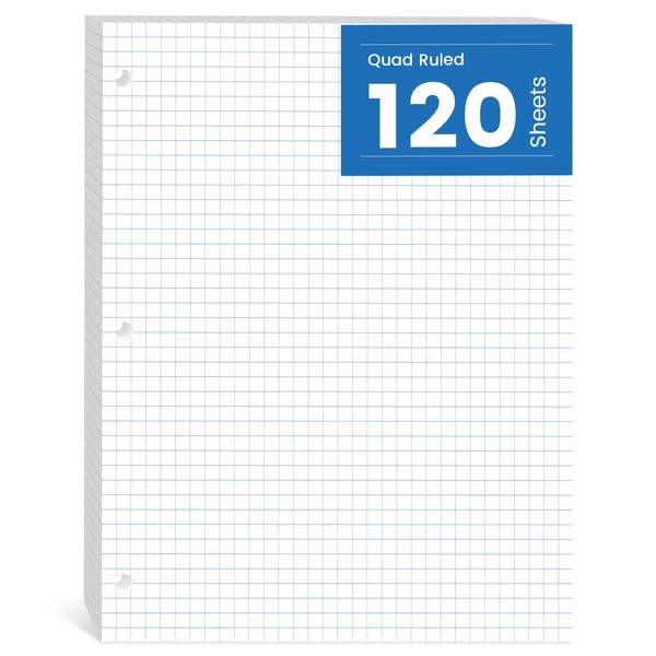 Graph Paper Loose Leaf, 120 Sheets, Binder Paper 8 x