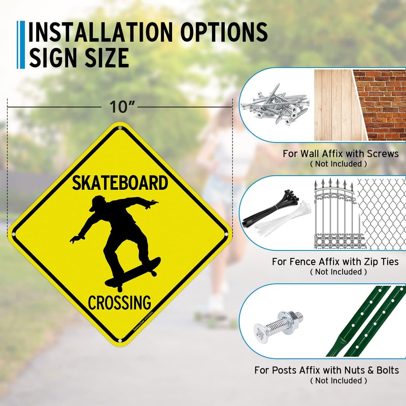 Faittoo Skateboard Crossing Sign, 2-Pack 10 x 10 Inch Reflective