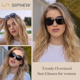 SIPHEW Large Sunglasses Women's Polarised Vintage Retro Design Glasses with Large Polarising Mirrored Lenses UV400 Protection, Black and White