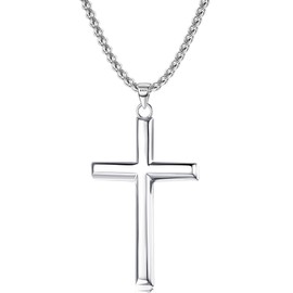 MILACOLATO Sterling Silver Cross Necklace for Men Women, 925 Sterling Silver Rolo Chain with Cross Pendant, 18 Inches