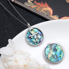 SHAOAN Abalone Shell Ankh Necklace for Women 925 Sterling Silver Eye of Horus Pendant Necklace Ankh Egyptian Amulet Protection Symbol Jewelry for Women Men
