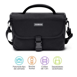 Redlemon Mochila para Cámara Fotográfica Impermeable Tipo Maletín con Separadores Acolchados, Estuche para Accesorios con Correa Cruzada Tipo Crossbody, Compatible con Canon, Nikon, Sony, Lumix y Más