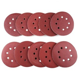 Supertool 8 Holes 125mm Velcro Sanding Discs Assorted for Orbital Sanders (Pack of 50), red