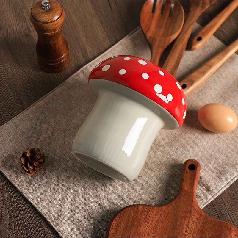 Bicuzat Mushroom Shaped Ceramic Kitchen Utensil Holder, Large Cooking Utensil