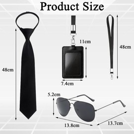 Beamely 10 Pcs Agent Accessories Set, Security Guard Cosplay Kit with Sunglasses, Tie, Card Holder, Earpiece Tube for Adults, Kids Cosplay Dress up Party