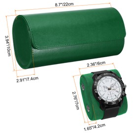 sourcing map Watch Roll Travel Case 3 Slots Portable Leather Watch Cases for Men and Women, Watches Storage Organizer with Removable Pillows for Traveling, Display, Home Storage, Green