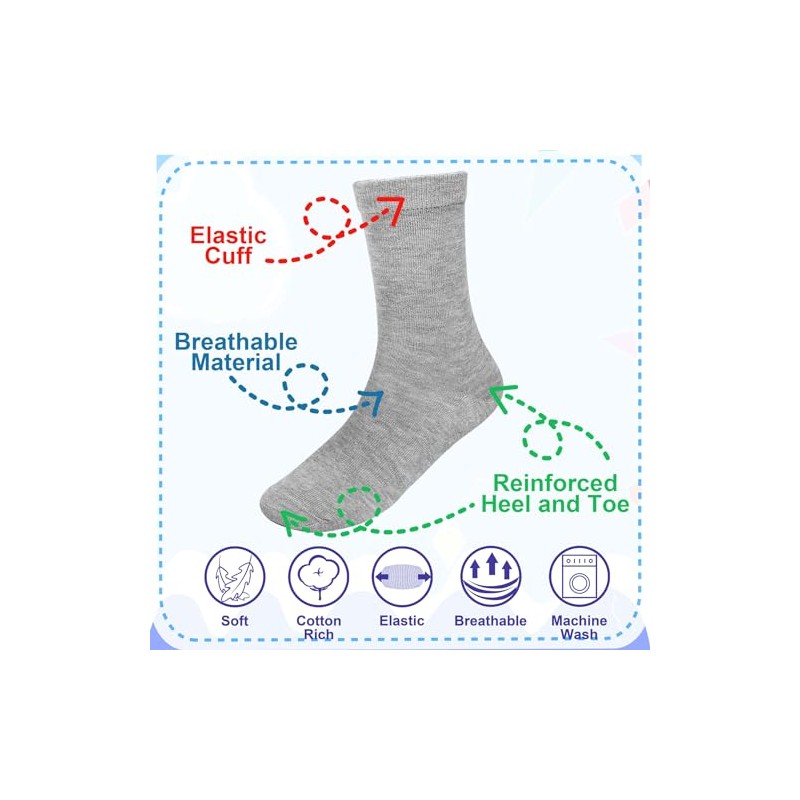 Falari 12-Pack Boy Toddler Kids Cotton Crew Socks 4-6 White