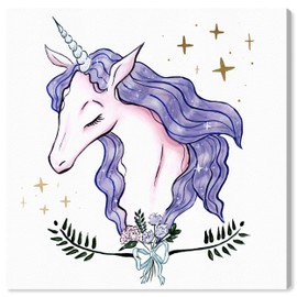 The Oliver Gal Artist Co. Fantasy Wall Art Canvas Prints 'Beautiful Magical Unicorn' Home Décor, 12" x 12", Pink, Purple