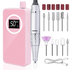 Nail Drill, Portable Electric Nail File 50000RPM, Rechargeable Nail Drill Professional with Bits for Acrylic Gel Nails, E-File Machine Manicure Polishing for Salon Home,Pink
