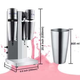 INTBUYING Dual Head Milkshake Machine Stainless Steel Milk Shake Machine 2 Speed with Mixing Cup, Smoothie Mixer Blender Cocktail Maker Commercial Milkshake Mixer