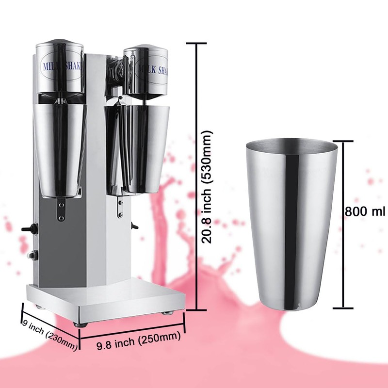 INTBUYING Dual Head Milkshake Machine Stainless Steel Milk Shake Machine