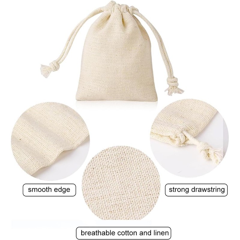 Vivva 10PCS Cotton Drawstring Bags,Reusable Muslin Storage Bags with Drawstrings,Canvas