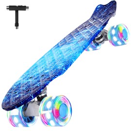 BELEEV 22 inch Skateboards for Kids, Cruiser Skateboard for Beginners Girls Boys Teens Adults, Mini Skateboards Classic Complete Skate Board with Skate T-Tool, Max Load 220 LBS (Space Blue)