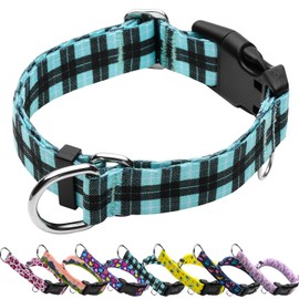 Fidohug Martingale Collar for Dogs with Buckle No Pull Adjustable Nylon Limited Slip Training Dog Collars (Blue Plaid, Medium)