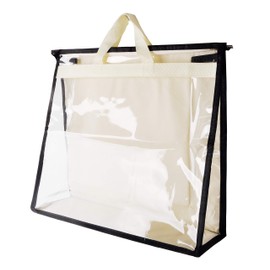 Vercord Clear PVC Handbag Dust-Free Cover Moistureproof Purse Storage Bag Organizer with Handle Zipper Space-Save Holder for Closet Beige Medium