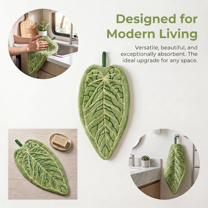 Leaf Hand Drying Towel Coral Fleece Kitchen Absorbent Quick Dry