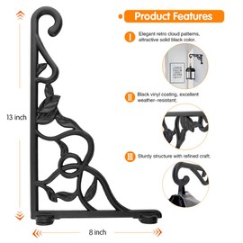 KABB Heavy Duty Hanging Plant Brackets, 2pcs 13" Hand Forged Iron Wall Mount Bracket Durable Rust-Resistant Plant Hanger Hook for Hanging Plants Bird Feeder Wind Chimes Lantern