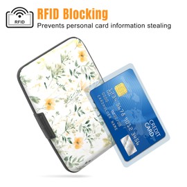 Rimilak Aluminuml Credit Card Holder, Mini Credit Card Wallet RFID Blocking Slim Metal Hard Case for Women Men, Green Leaf, 叶子
