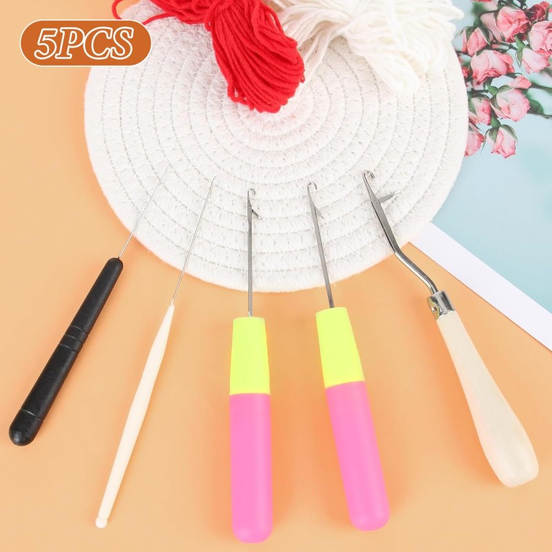 5-Piece Latch Hook Crochet Set - Small Bent Crochet Needles