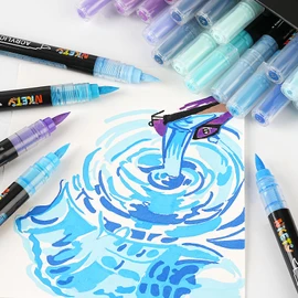 NICETY 32 Colors Acrylic Paint Markers, Paint Pens Brush Tip Water-Based Acrylic Markers for Rock Painting Stone Wood Ceramic (Blue)