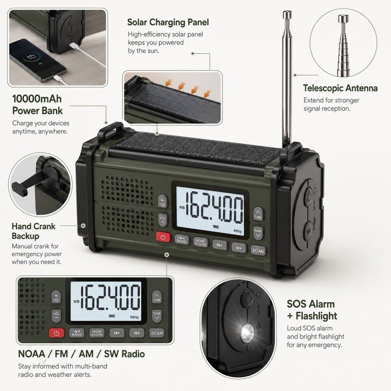 Emergency Weather Radio for Home & Outdoor Use – Hand-Crank