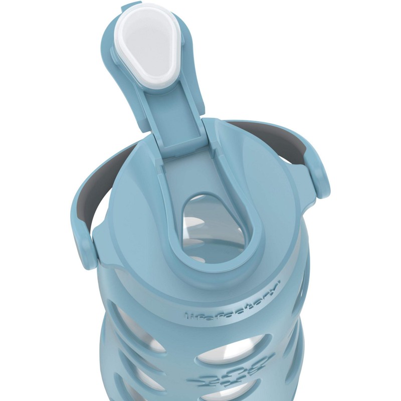 Lifefactory 22-Ounce Active Flip Cap Glass Water Bottle, 22oz, Denim