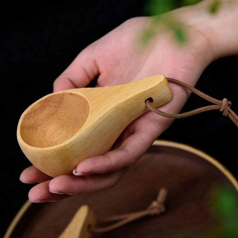 2Pcs Camping Mug Drinking Tea Cup Rubber Wood Mini Portable