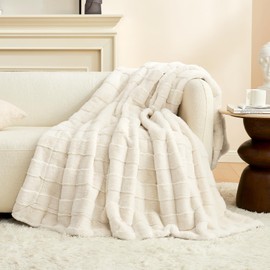 Cozy Bliss Fluffy Faux Fur Throw Blanket for Couch,Lightweight Cozy Soft Cream White Throw Blankets for Sofa Bed Living Room,50x60 Inches