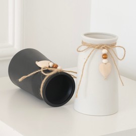 Charming 6-Inch Ceramic Vase | Jute Rope & Heart Charm Vase for Bohemian Farmhouse & Boho Décor, White Color