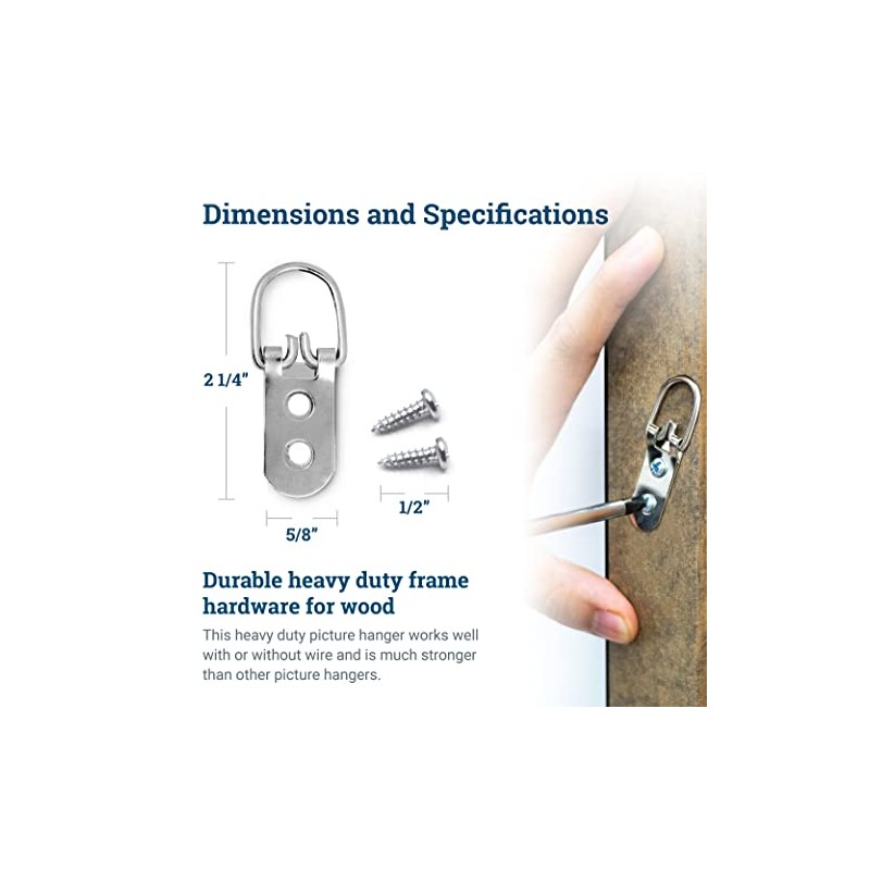 PHS Heavy Duty D Ring Picture Hangers - 50 Pack