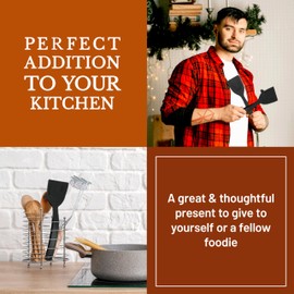 2 in 1 Flipper Spatula with tongs - Nylon Easy Grip Flip Spatula for Hash browns, Burgers, Steaks, French Toast, Omelets, Pancakes - Non-Stick Head, Ergonomic Handle (Black and Black Mickey)