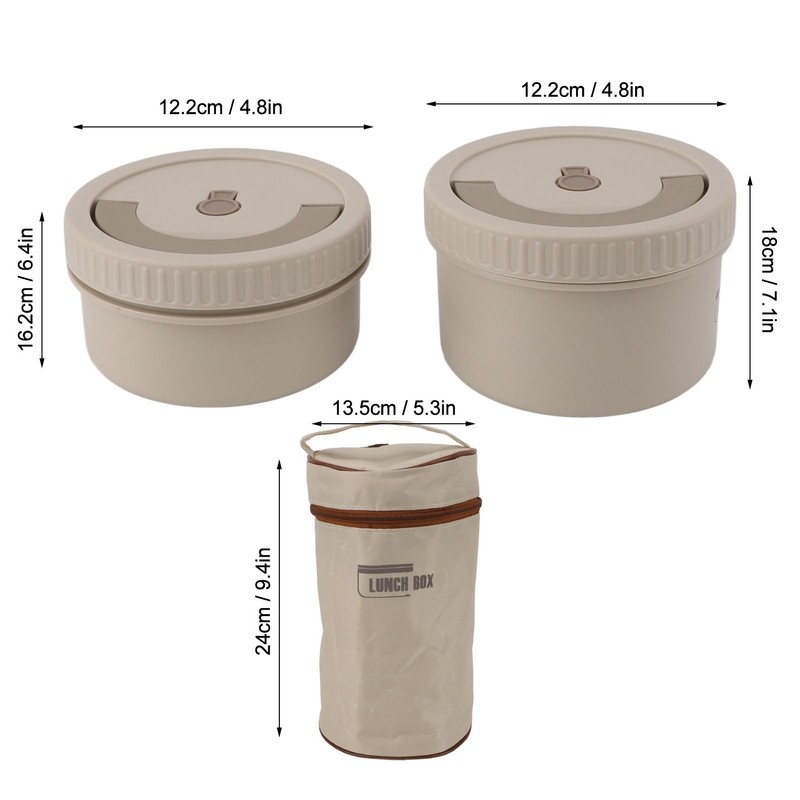 Insulated Food Container Beige 316 Stainless Steel Round Sealed Leak