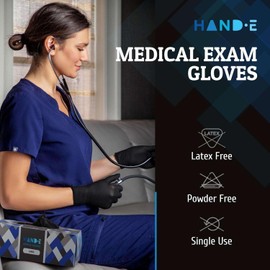 Hand-E Touch Black Nitrile Medical Gloves Disposable [Extra Thick 5 Mil] Small - 100 Count - Surgical Gloves Latex Free, Powder Free Medical Exam Gloves