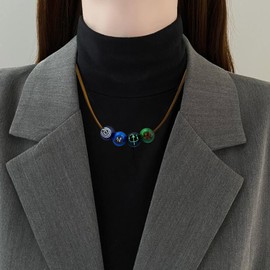 Zaky Anime Camp Half Blood Percy J. Annabeth Inspired Necklace Leather Cord Suede Cord Trendy Natural Wooden Beads Bracelet Half God Trident Olympic Necklace 2 Pieces, Wood, No Gemstone