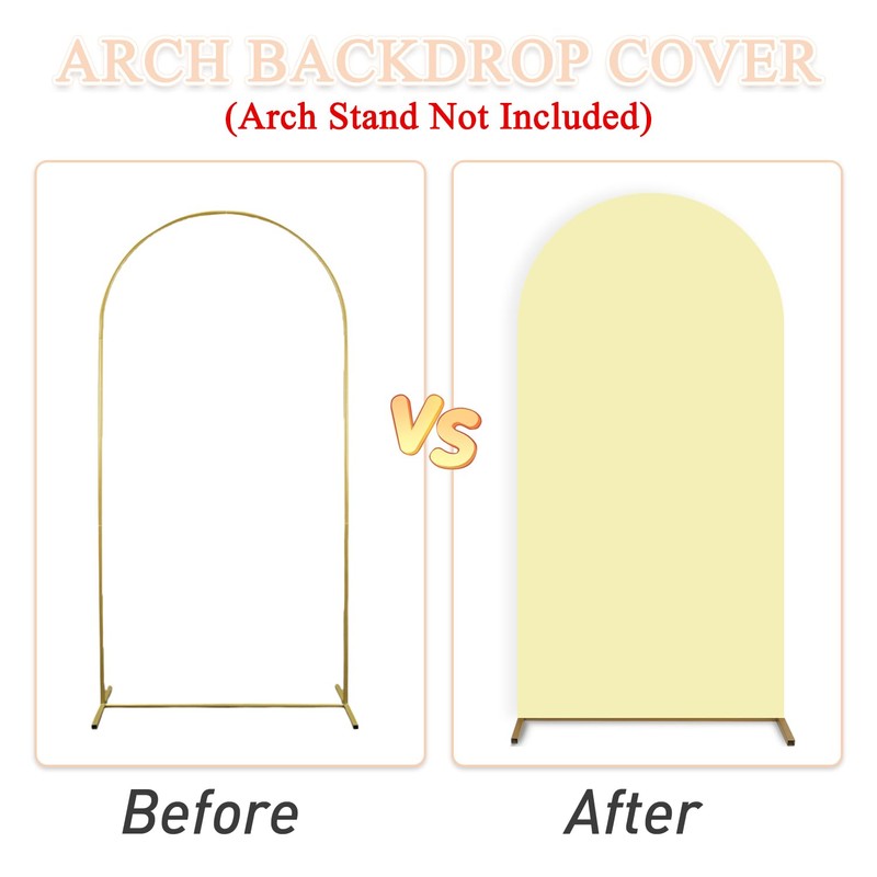 6.6FT Wedding Arch Cover Round Top Fitted Spandex Arch Yellow