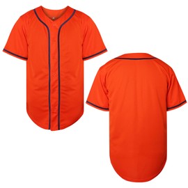 MESOSPERO Mens Blank Plain Baseball Jersey Button Down Shirts Sports Hip Hop Hipster Jersey S-3XL Black White Grey Red Blue(Blank Orang,X-Large)