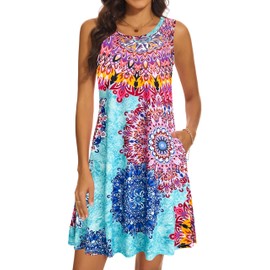 Moskill Summer Beach Sundresses for Women Swimsuit Coverup Vacation Swimwear Dresses with Pockets 002-sky Blue Medium