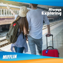 Mifflin-USA Silicone Luggage Tags (Blue, 2 Pack) with Plane Embedded Design & Name ID Card; Bright Colors to Quickly Find Your Bag