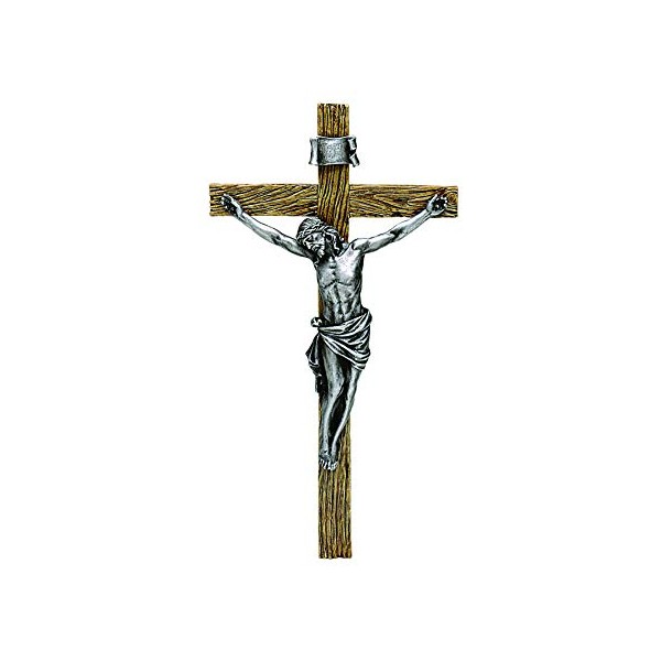 Roman Joseph's Studio Collection, 20" H Antiqued Silver Crucifix, Made from Resin, High Level of Craftsmanship and Attention to Detail, Durable and Long Lasting