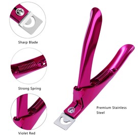 Apstour Elegant Violet Red Premium Adjustable Stainless Steel Artificial Acrylic Fake False Nail Tip Clipper Cutter Trimmer Manicure Pedicure Sharp Blade Clip Tool (Black 4pcs Set)