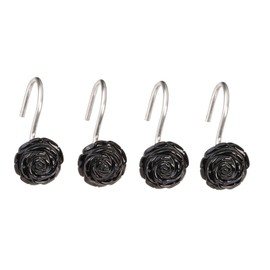 rockcloud 4PCS Rose Shaped Black Obsidian Stones Shower Curtain Hooks, Handmade Rose Flower Stainless Steel Shower Hooks for Bathroom Shower Rod Home Office Decor, Black