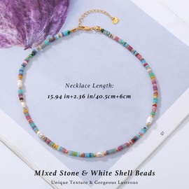 Ornaland Beaded Necklaces for Women Boho Necklace Colorful Beaded Necklace 18K Gold Plated Necklace Fashion Women Natural Stone Necklace(Mixed Colors)
