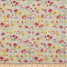 Stof of France Un Jour En Ete Wild Flowers Pink Cotton Quilting Fabric By The Yd