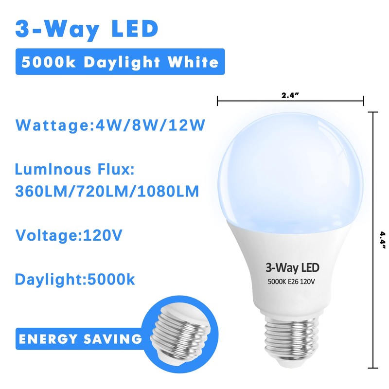 Wiyifada 3 Way LED Light Bulbs 4 Pack, 3 Way