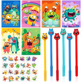 HOWAF Monster Party Gifts, Mini Monster Notebook School Child Notebook Pens Monster Tattoo Children's Tattoos for Monster Children's Birthday Monster Party Bag First Day of School Gifts