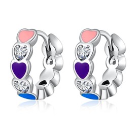 CiNily Small Hoop Earrings for Women Heart Rainbow Enamel Cubic Zirconia Huggie Earrings Hypoallergenic Sterling Silver Plated Jewelry for Sensitive Ears