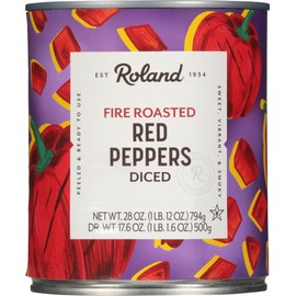 Roland Foods Diced Fire Roasted Red Peppers, 28 Ounce Can, Pack of 4