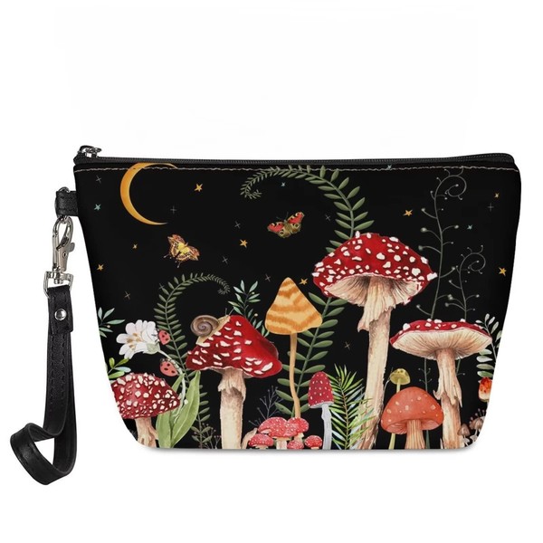 Glomenade Snails Mushrooms Womens Cosmetic Cases PU Leather Waterproof Moon Colorful Butterfly Travel Makeup Pouch Holder Zipper Clutch Beauty Bag Toiletry Bags