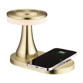 O’Bright - Portable LED Table Lamp with Wireless Charging Pad, Dimmable and Rechargeable Night Lamp, Ambient Light for Patio/Restaurant/Nursery, Bedside Nightstand Lamp, Gold